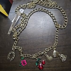 Betsy Johnson Belt with Red and Green Dangling Charms Chain